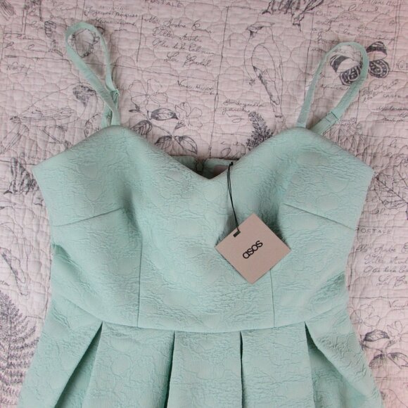 NEW NWT ASOS mint green Midi Skater Dress in Bonded Texture womens size 8 - Picture 4 of 9